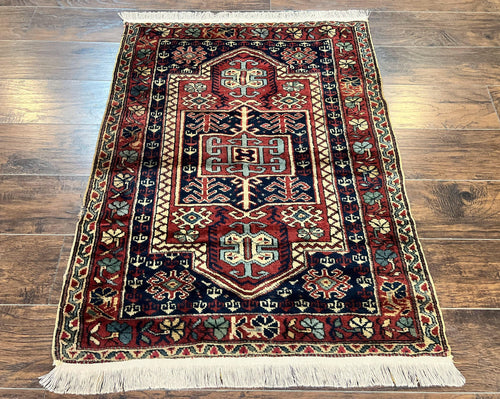 Antique Turkish Sparta Rug 3x4, Geometric Caucasian Pattern, Vintage Handmade Tribal Wool Carpet - Nuvé