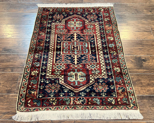 Antique Turkish Sparta Rug 3x4, Geometric Caucasian Pattern, Vintage Handmade Tribal Wool Carpet - Nuvé