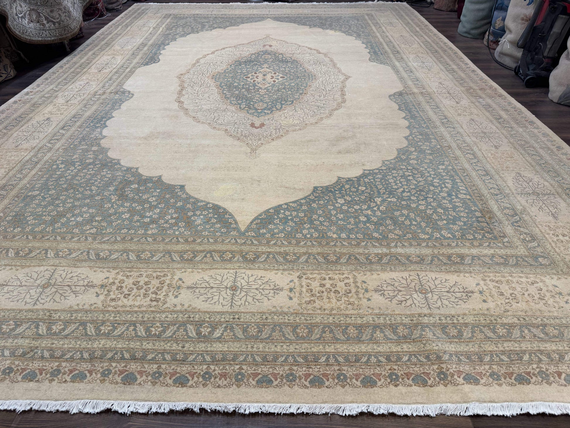 Palace Size Pak Persian Rug 12x18, Haji Jalili Design, Pakistani Carpet, Oat and Light Blue, Fine 260 KPSI - Nuvé