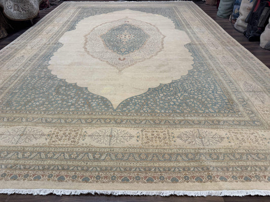 Palace Size Pak Persian Rug 12x18, Haji Jalili Design, Pakistani Carpet, Oat and Light Blue, Fine 260 KPSI - Nuvé