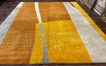 Modern Tibetan Rug 9x10, Wool Handmade Tibetan Area Rug, Abstract Multicolor - Nuvé