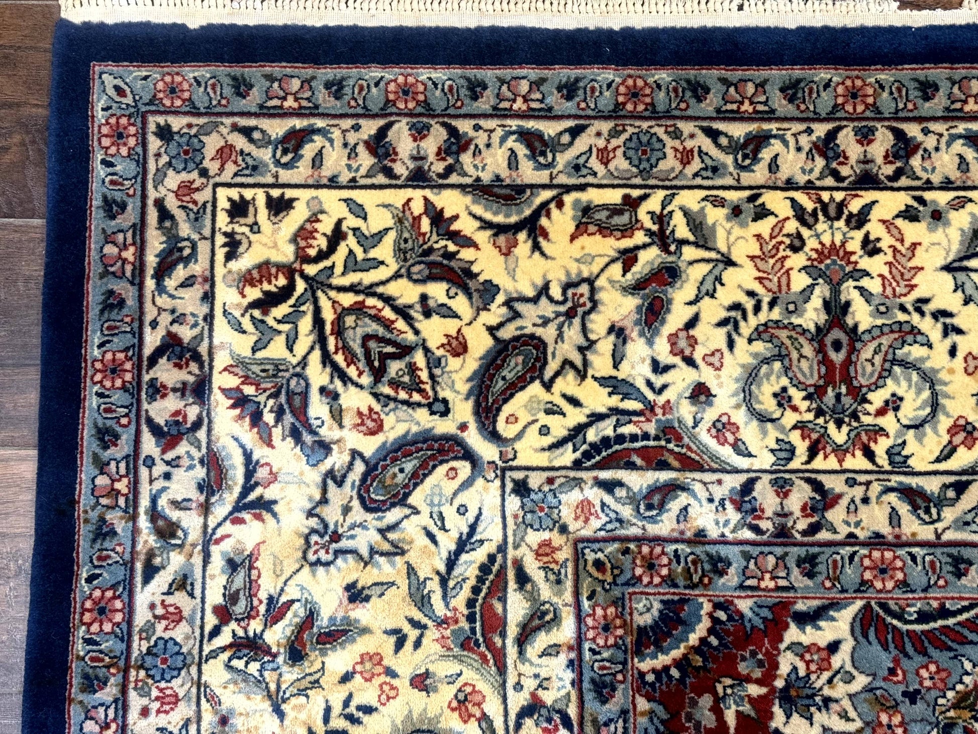Sino Persian Kerman Rug 10x14, Blue and Beige, Floral Medallion, Fine 240 KPSI - Nuvé