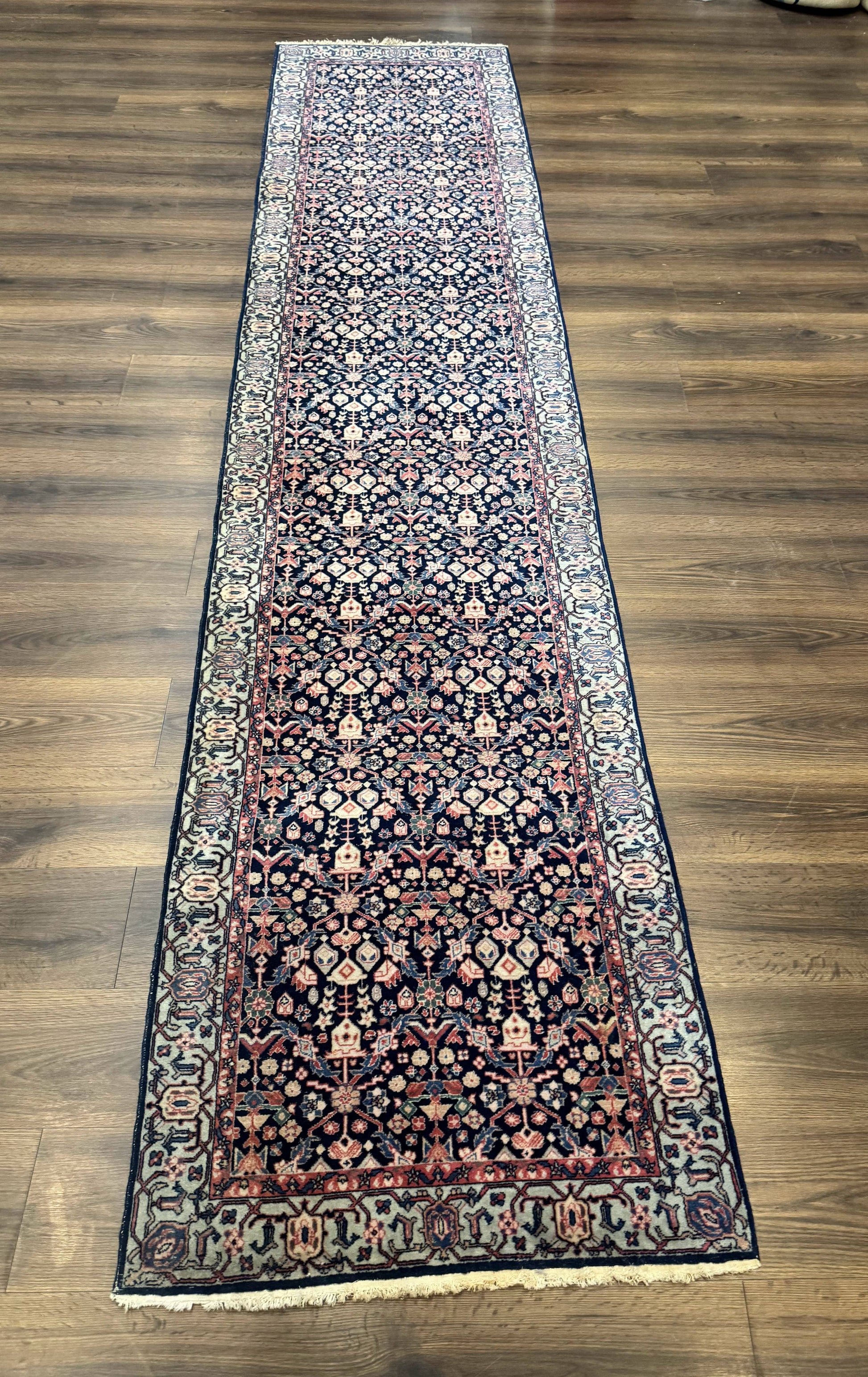 Indo Persian Runner Rug 2.8 x 12, Navy Blue, Floral, Fine 270 KPSI - Nuvé