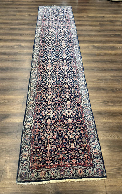Indo Persian Runner Rug 2.8 x 12, Navy Blue, Floral, Fine 270 KPSI - Nuvé