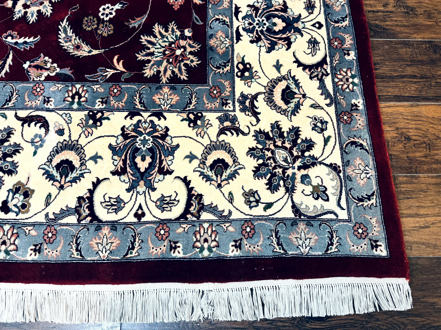 Pak Persian Rug 9x12, Maroon and Ivory, Wool Handmade Vintage - Nuvé