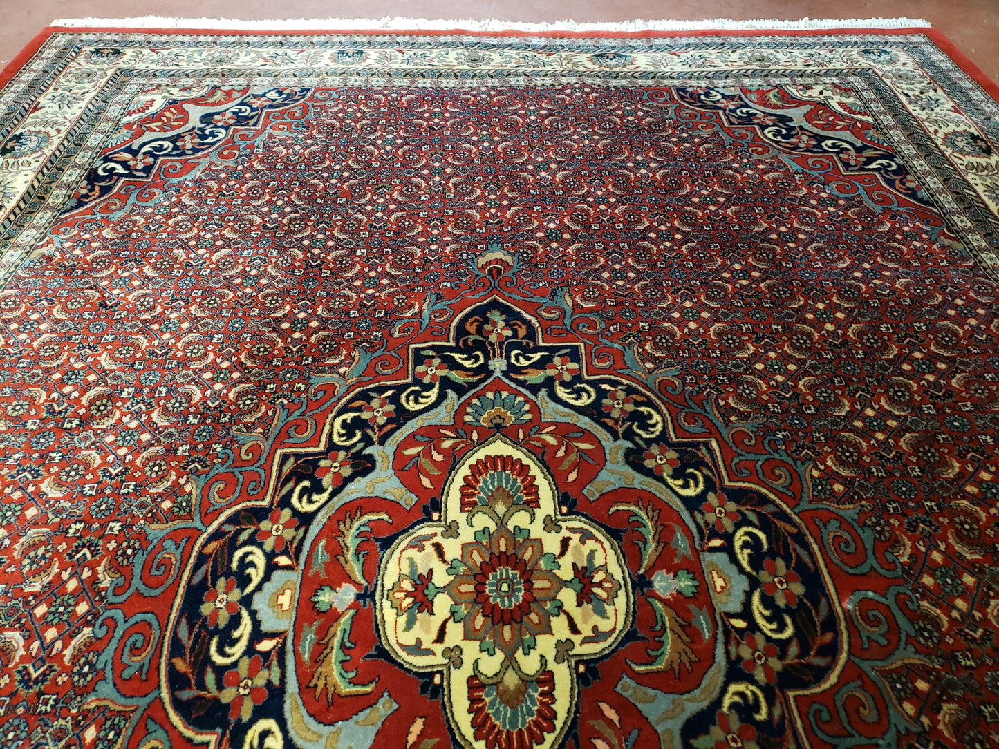 Indian Rug 9x12 Red Indo Bidjar Rug 9x12 Vintage Rug Allover Pattern Medallion Rug Wool Rug Nice Persian Design - Nuvé