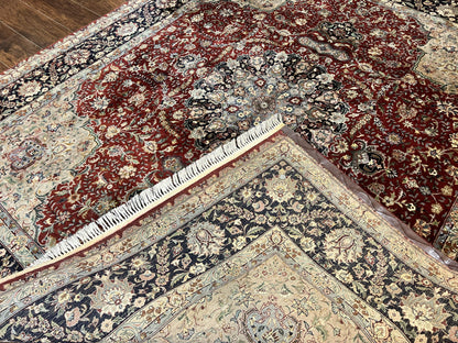 Pak Persian Rug 8x10, Wool Hand Knotted Vintage Carpet, Dark Red & Navy Blue, Dome Design Floral Medallion Rug, 8 x 10 Oriental Rug - Nuvé