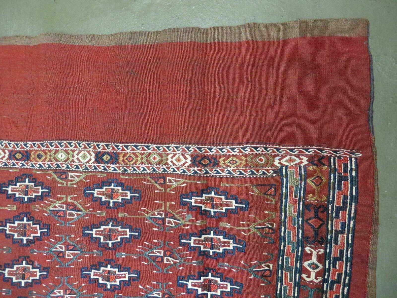 45" X 32" Antique Handmade Bokhara Turkoman Yomud Chuval Wool Rug Soumak NICE - Nuvé