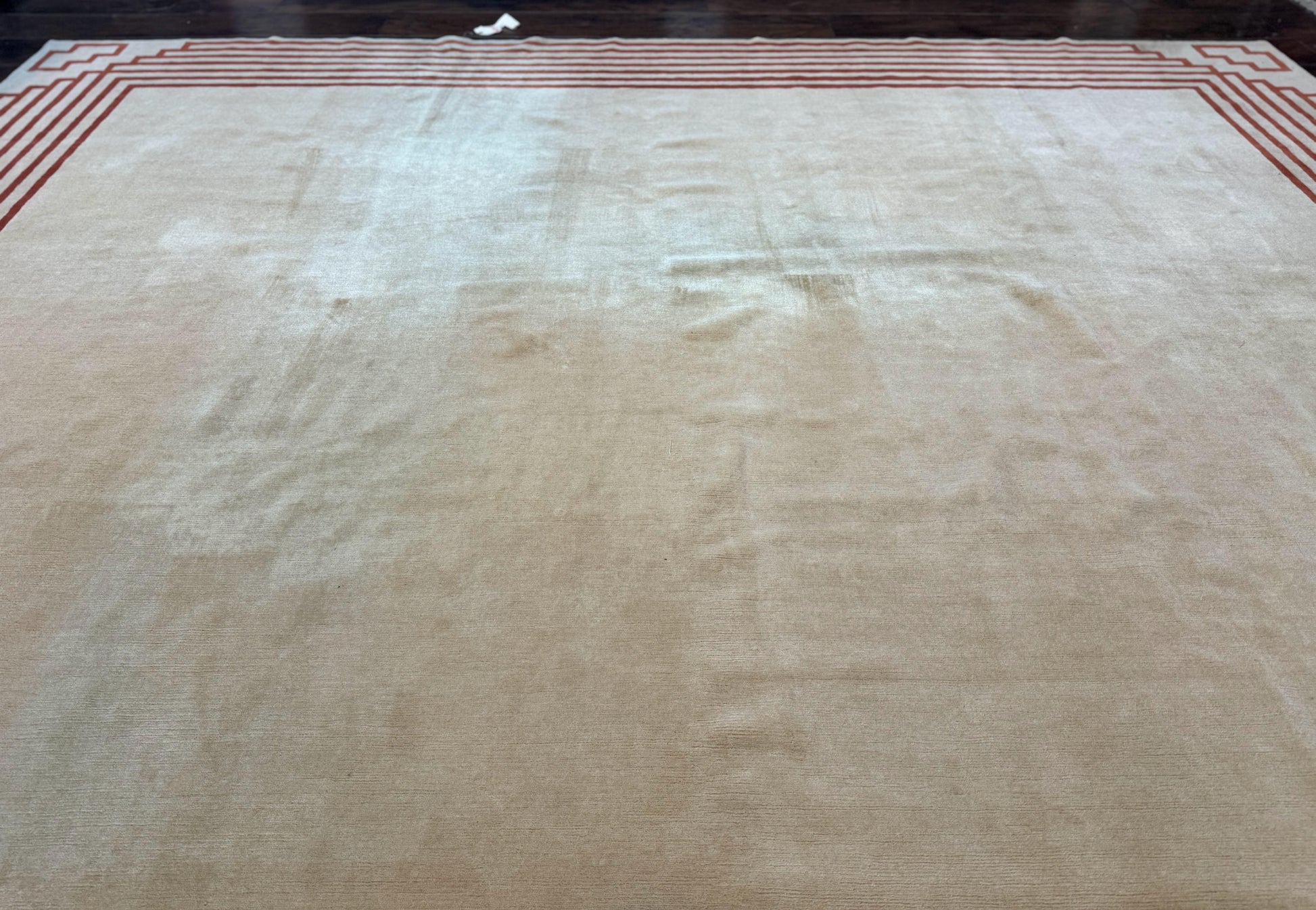 Modern Tibetan Rug 11 x 14.6, Wool and Silk, Simple Design, Handmade Large Area Rug, Cream - Nuvé