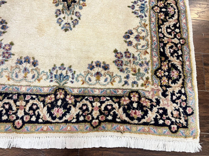 Persian Kirman Rug 4x7, Wool Hand Knotted Antique Carpet, Beige, Semi Open Field Medallion Rug, Traditional Handmade Oriental Rug - Nuvé