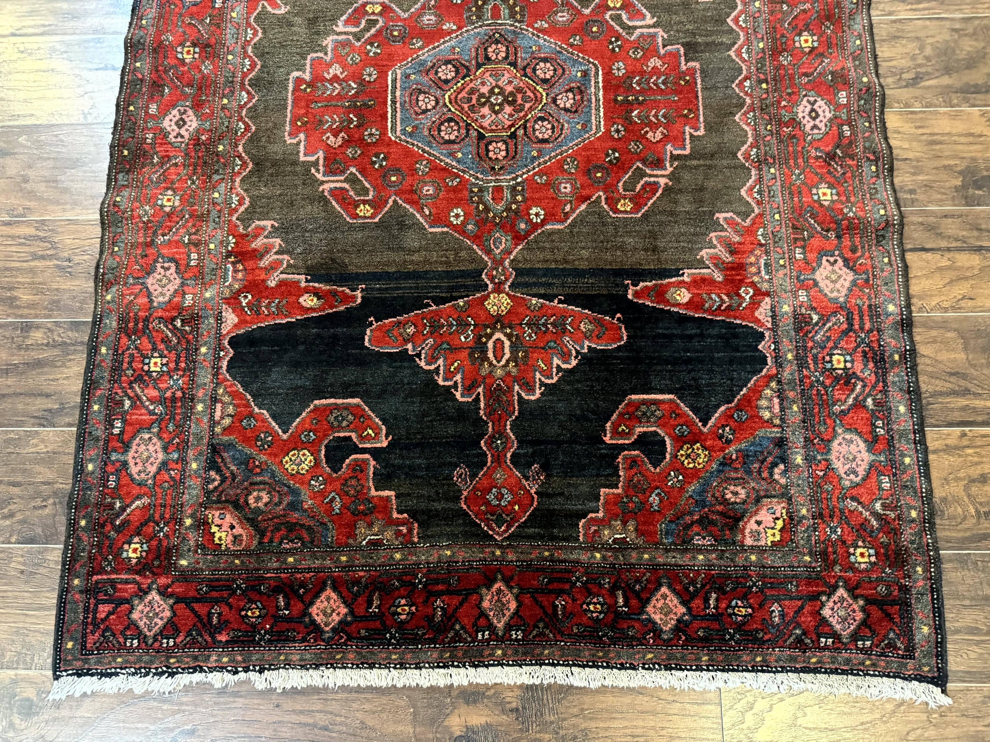 Antique Persian Tribal Rug 5x7, Geometric Wool Carpet, Kurdish Senneh Rug - Nuvé