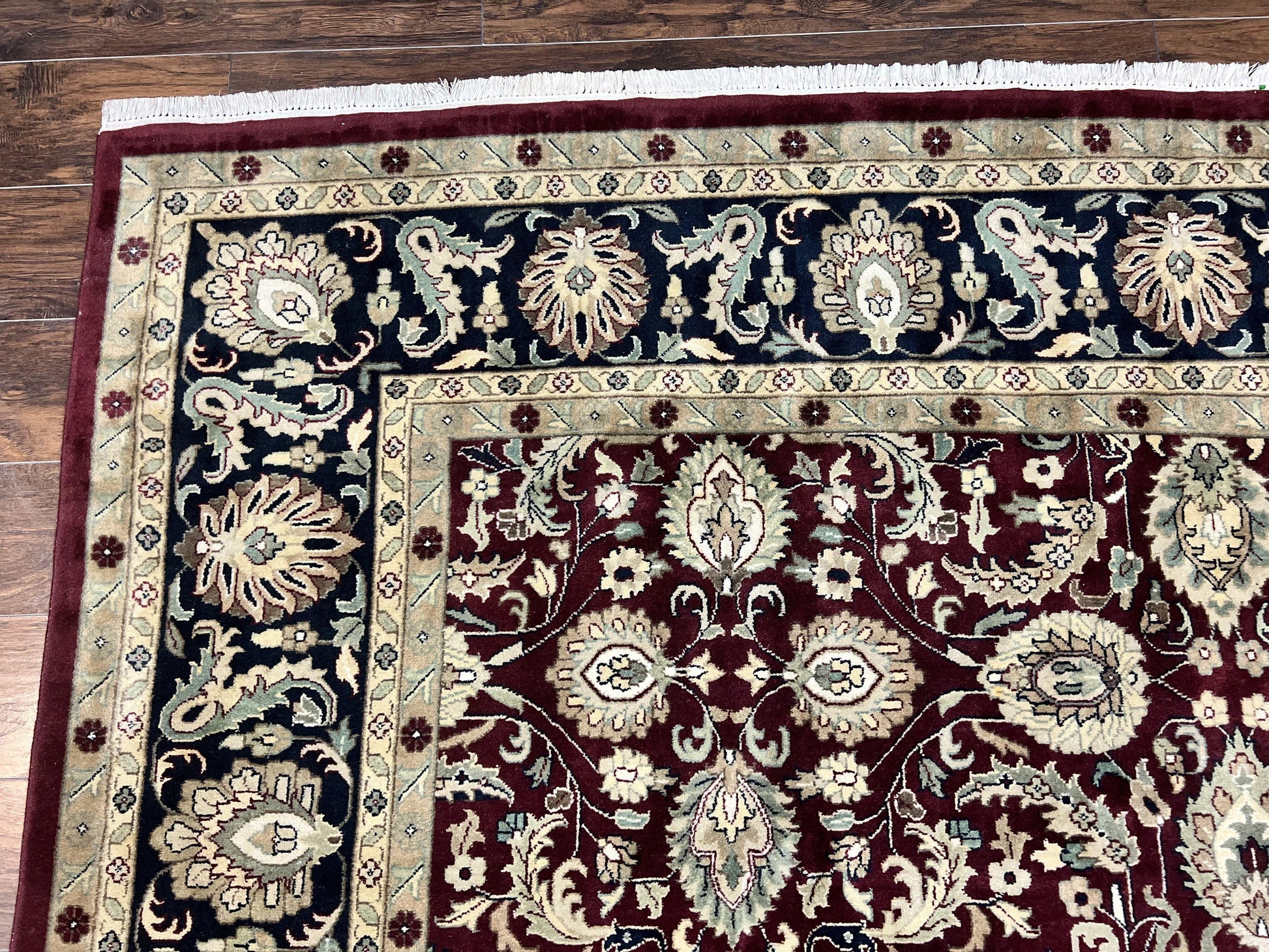 Indo Persian Rug 10x14, Floral Allover, Maroon, Handmade Hand Knotted VIntage Wool Rug, Large Oriental Carpet - Nuvé