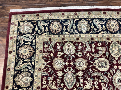 Indo Persian Rug 10x14, Floral Allover, Maroon, Handmade Hand Knotted VIntage Wool Rug, Large Oriental Carpet - Nuvé