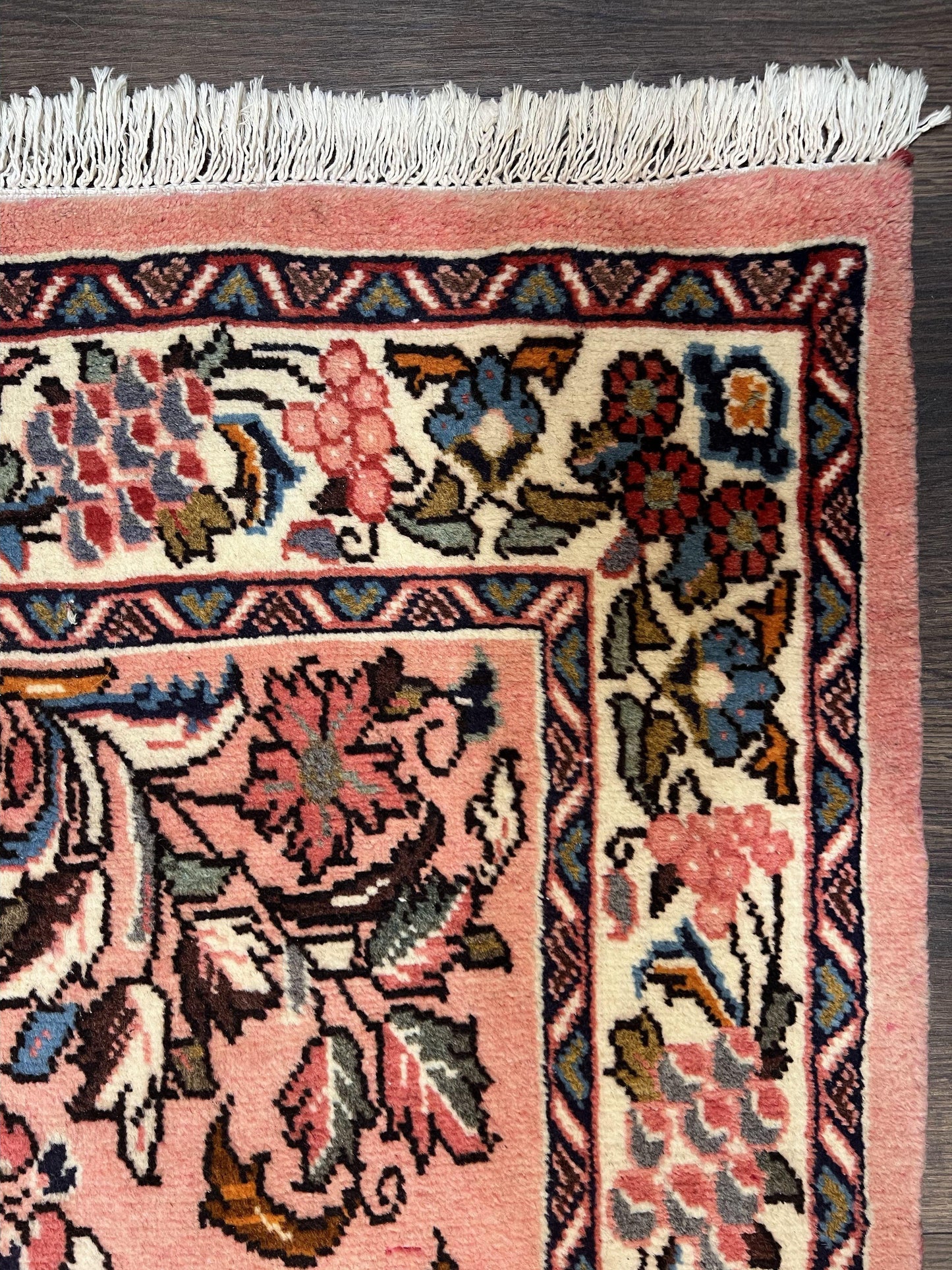 Persian Runner Rug 2.9 x 13.6, Semi Antique Vintage Persian Sarouk Hallway Rug, Wool Oriental Runner, Salmon and Cream, Floral Allover Hand Knotted - Nuvé