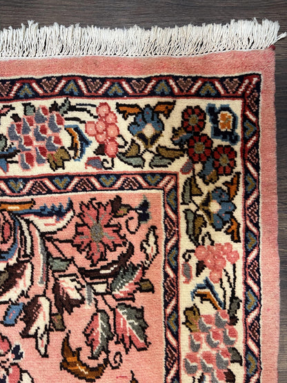 Persian Runner Rug 2.9 x 13.6, Semi Antique Vintage Persian Sarouk Hallway Rug, Wool Oriental Runner, Salmon and Cream, Floral Allover Hand Knotted - Nuvé