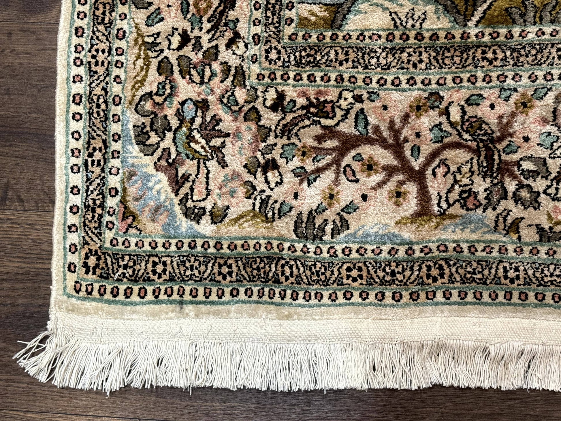 Indian Kashmiri Silk Rug 4x7, Tree of Life Design, Very Fine 380 KPSI, Birds - Nuvé
