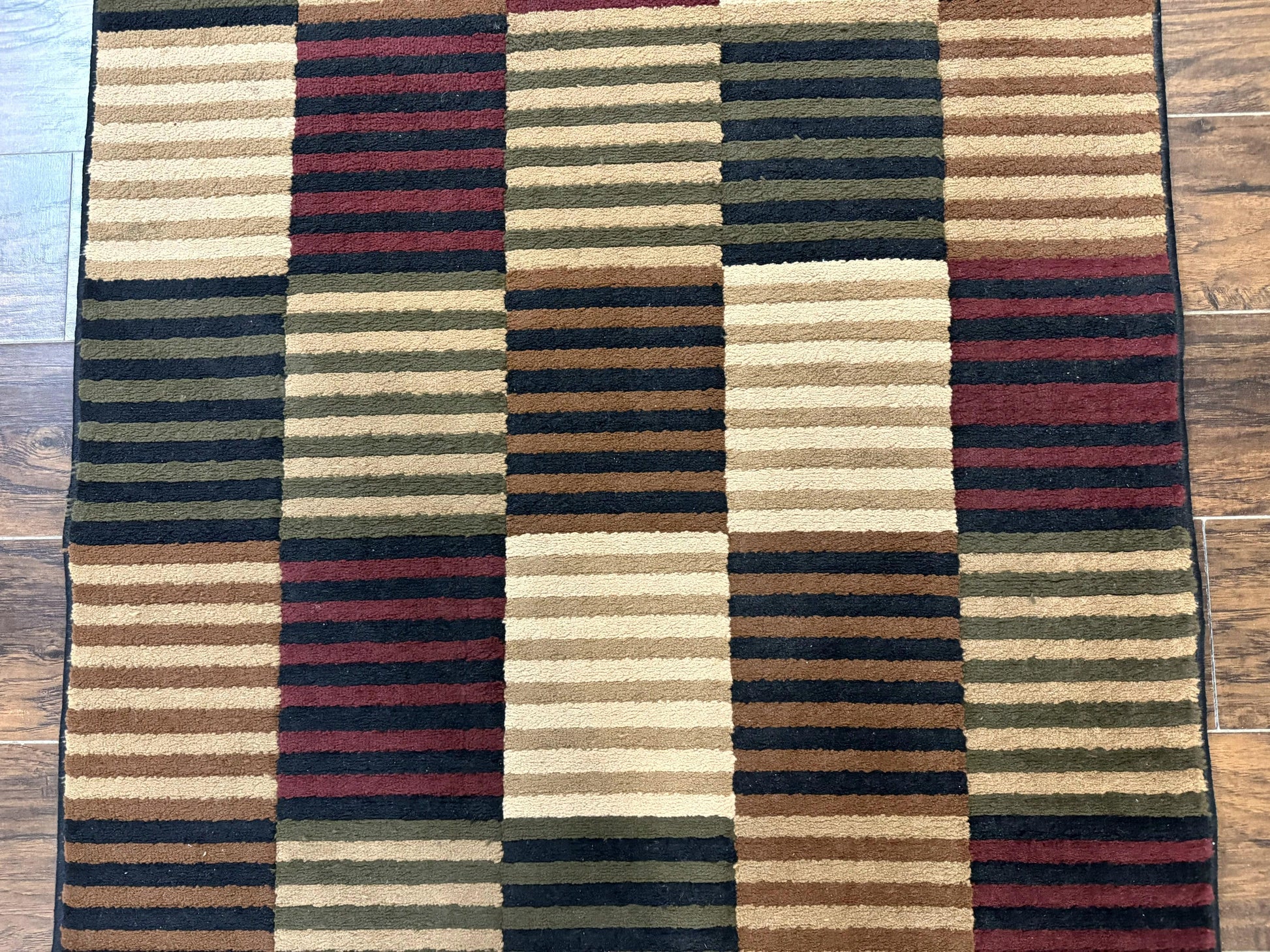 Vintage Power Loomed Rug 3.6 x 5, Brown Beige Black Tan, Box Design - Nuvé