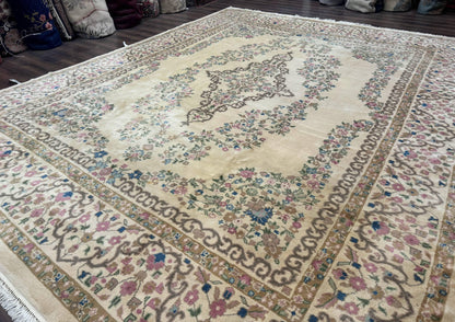 Indo Persian Rug 12x15, Palace Sized Carpet, Oversized Wool Handmade Rug, Kerman Rug, Semi Open Field, Pande Cameron Rug, Beige - Nuvé