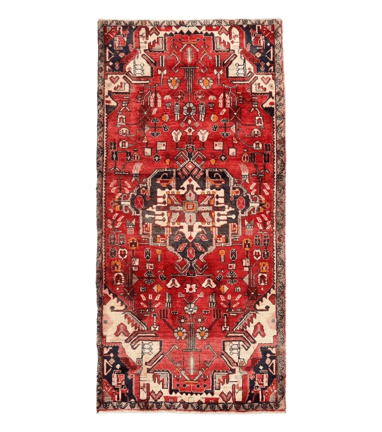 Antique Persian Tribal Rug 4 x 8, Geometric Medallion, Boho Rug, Wool Handmade Rug, Red 4x8 Rug, Persian Hamadan Rug