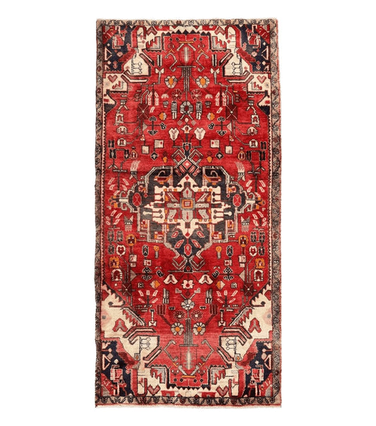 Antique Persian Tribal Rug 4 x 8, Geometric Medallion, Boho Rug, Wool Handmade Rug, Red 4x8 Rug, Persian Hamadan Rug