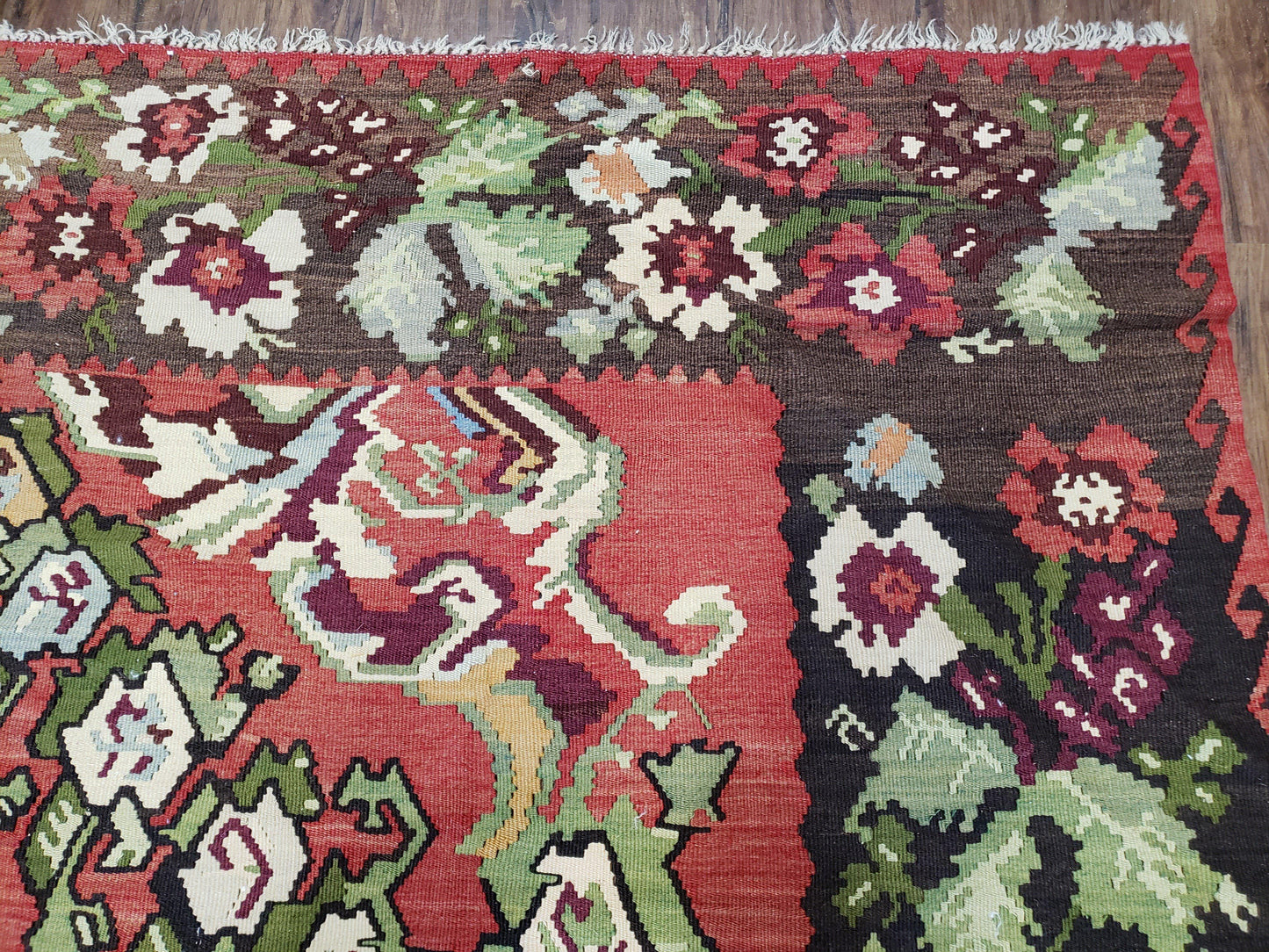 Karabakh Rug 8x11, Caucasian Kilim Rug, Vintage Antique Turkish Anatolian Azerbaijani Carpet, Wool Red & Black Hand-Woven 8 x 11 Living Room - Nuvé