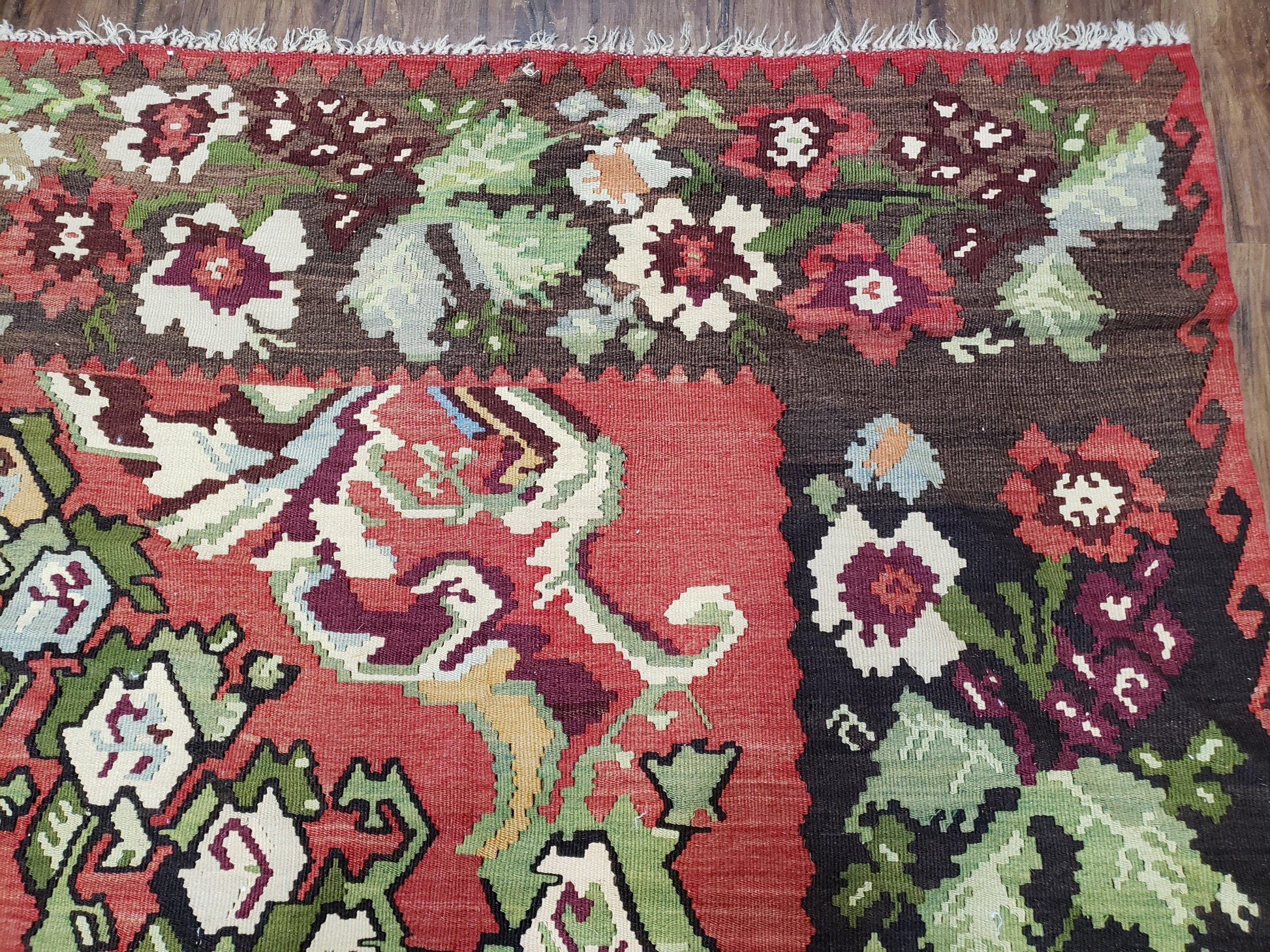 Karabakh Rug 8x11, Caucasian Kilim Rug, Vintage Antique Turkish Anatolian Azerbaijani Carpet, Wool Red & Black Hand-Woven 8 x 11 Living Room - Nuvé