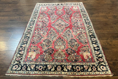 Antique Persian Sarouk Rug 4x7, Floral, Red 1920s Persian Wool Carpet - Nuvé