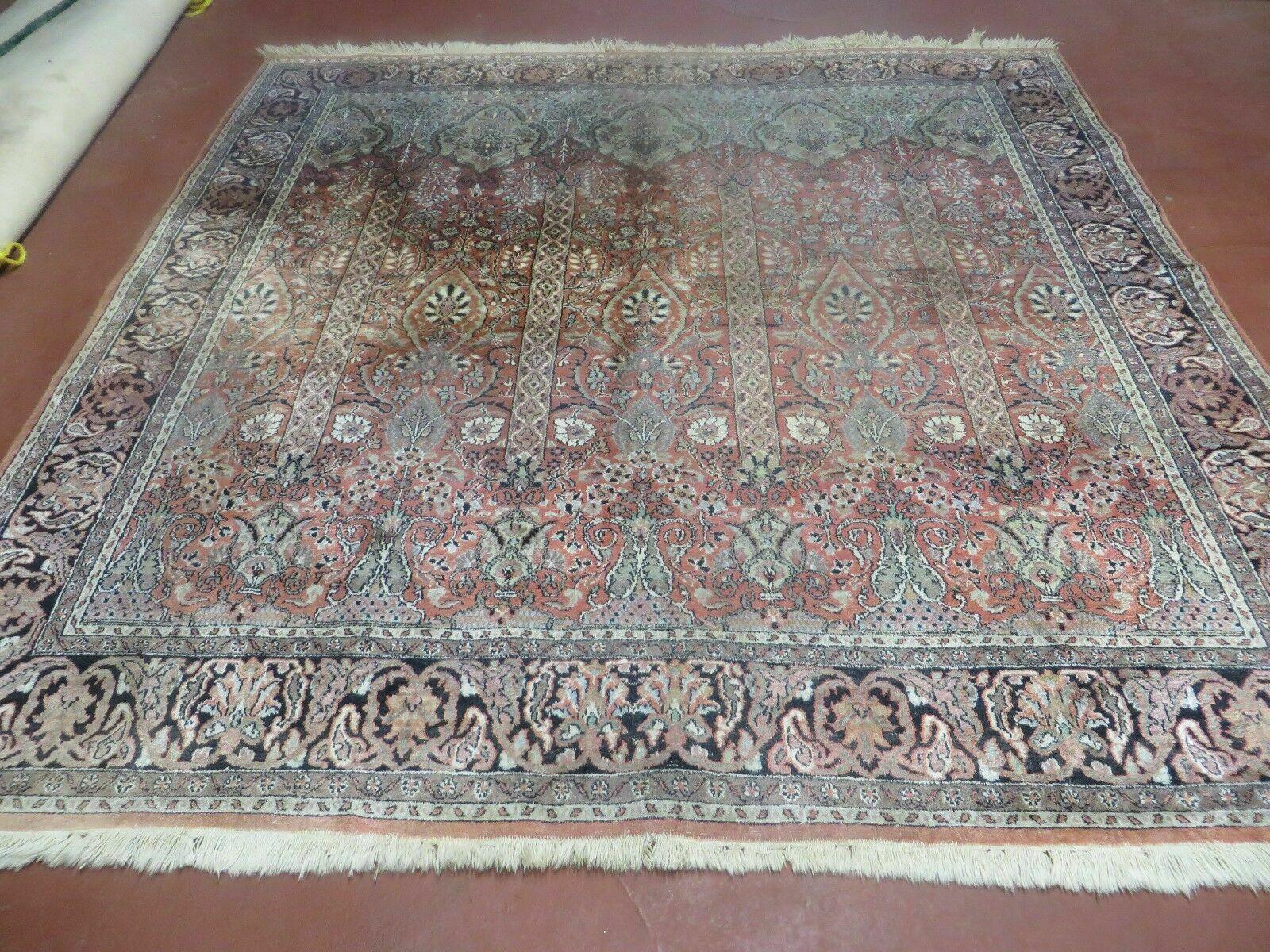 6' X 6' Vintage Handmade Fine Indian Silk Rug Kashmir Square Nice - Nuvé