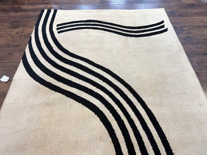 Modern Rug 6x9, Cream and Black, Abstract Pattern - Nuvé