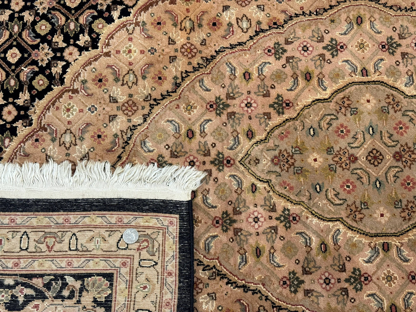 Sino Persian Rug 8x10, Herati Mahi Pattern, Fine 170 KPSI, Black, Wool and Silk Highlights - Nuvé