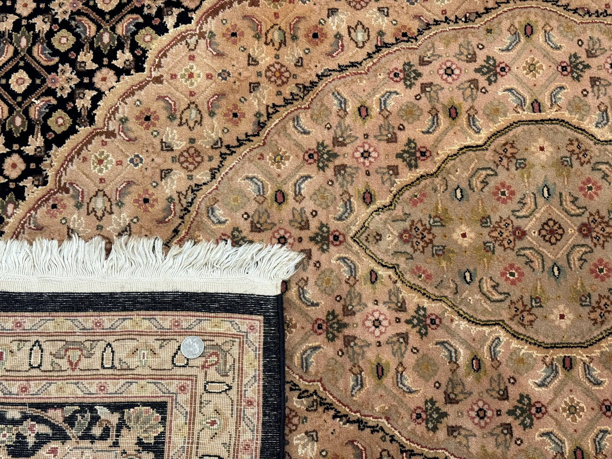 Sino Persian Rug 8x10, Herati Mahi Pattern, Fine 170 KPSI, Black, Wool and Silk Highlights - Nuvé