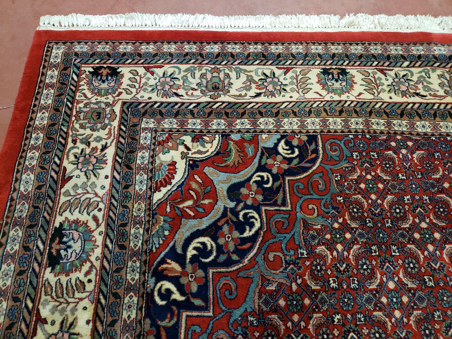 Indian Rug 9x12 Red Indo Bidjar Rug 9x12 Vintage Rug Allover Pattern Medallion Rug Wool Rug Nice Persian Design - Nuvé