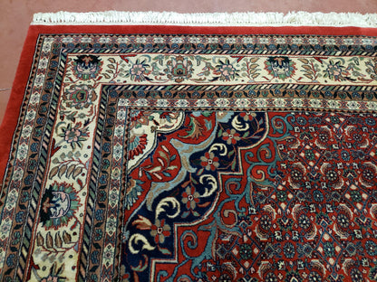 Indian Rug 9x12 Red Indo Bidjar Rug 9x12 Vintage Rug Allover Pattern Medallion Rug Wool Rug Nice Persian Design - Nuvé