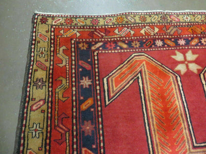 4' 10" X 11' Antique Handmade Turkish Kazak Wool Rug SHIELD Hand Knotted Red - Nuvé