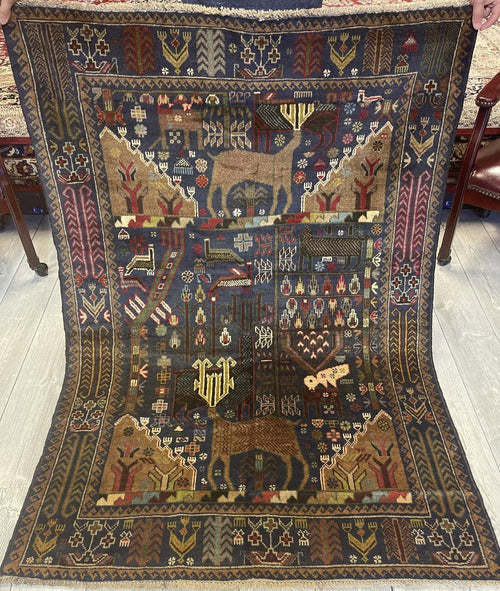 Afghani Vintage Pictorial Rug I Tribal Baluchi 3'6''X5'5'' - Nuvé