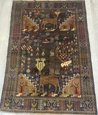 Afghani Vintage Pictorial Rug I Tribal Baluchi 3'6''X5'5'' - Nuvé