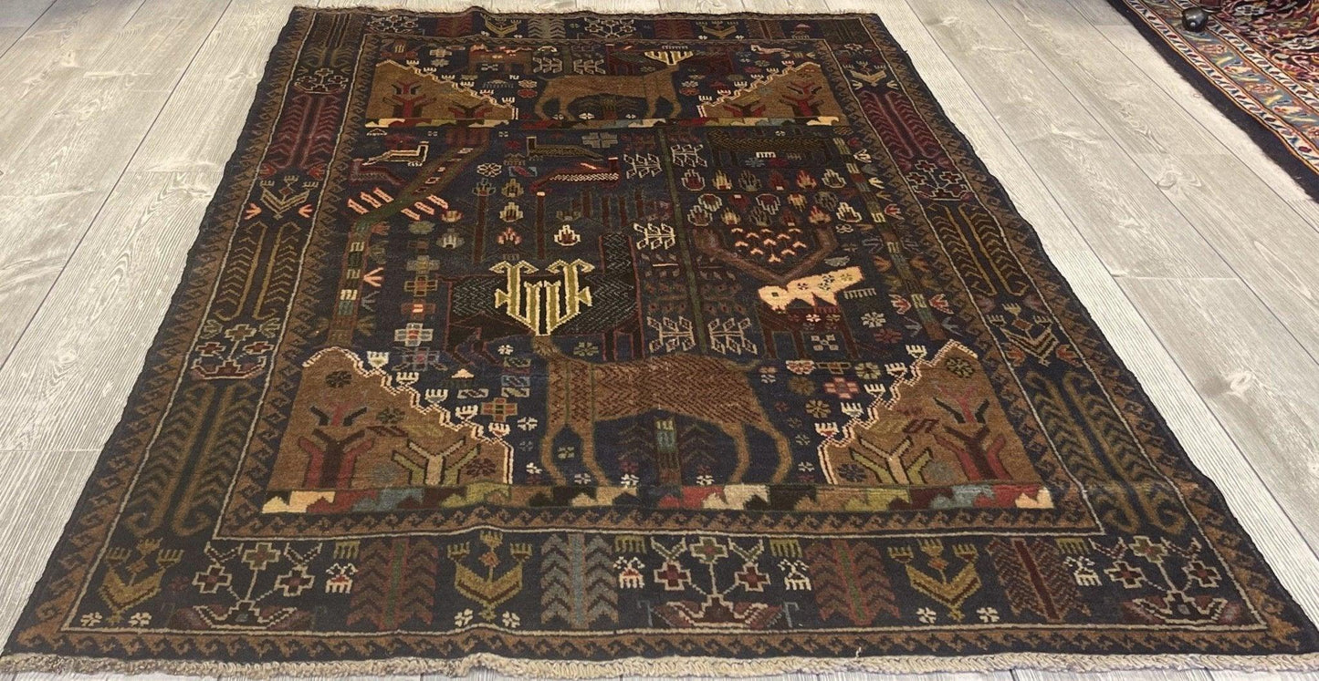 Afghani Vintage Pictorial Rug I Tribal Baluchi 3'6''X5'5'' - Nuvé
