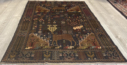 Afghani Vintage Pictorial Rug I Tribal Baluchi 3'6''X5'5'' - Nuvé