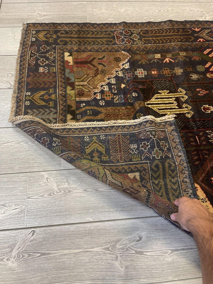 Afghani Vintage Pictorial Rug I Tribal Baluchi 3'6''X5'5'' - Nuvé