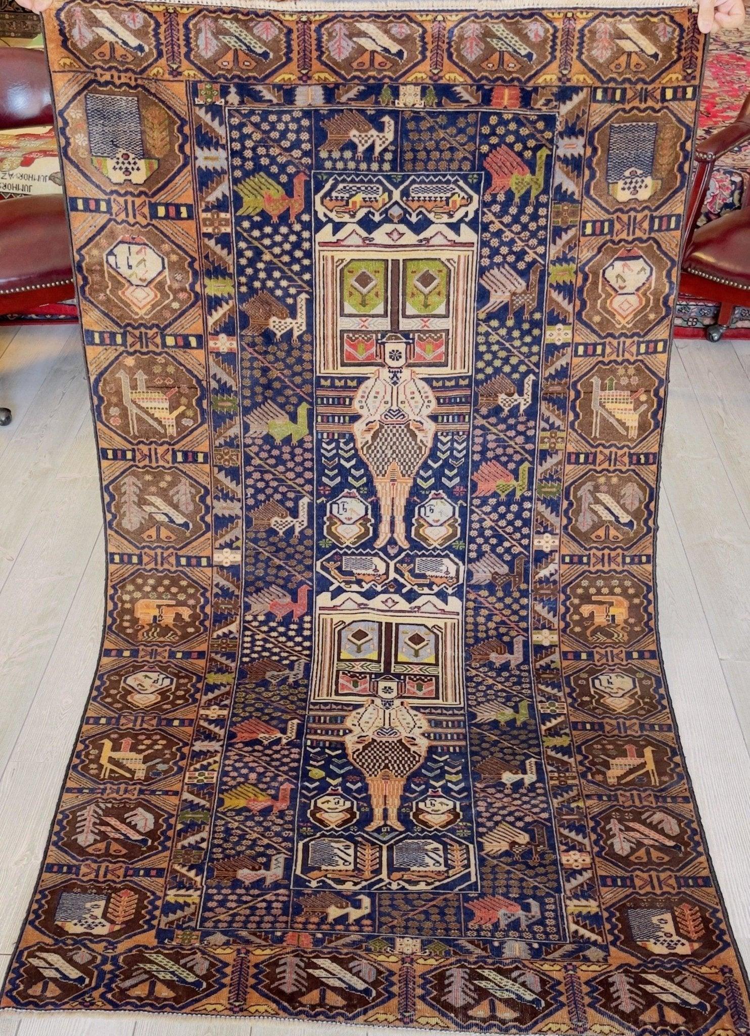 Afghani Vintage Pictorial Rug I Tribal Baluchi 4X7 Ft - Nuvé