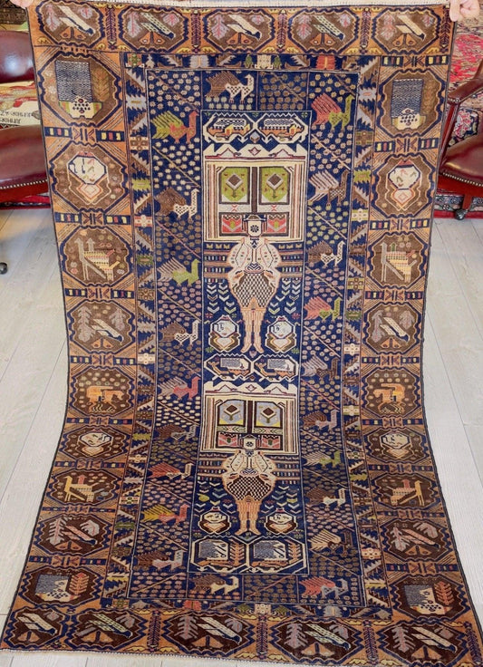 Afghani Vintage Pictorial Rug I Tribal Baluchi 4X7 Ft - Nuvé