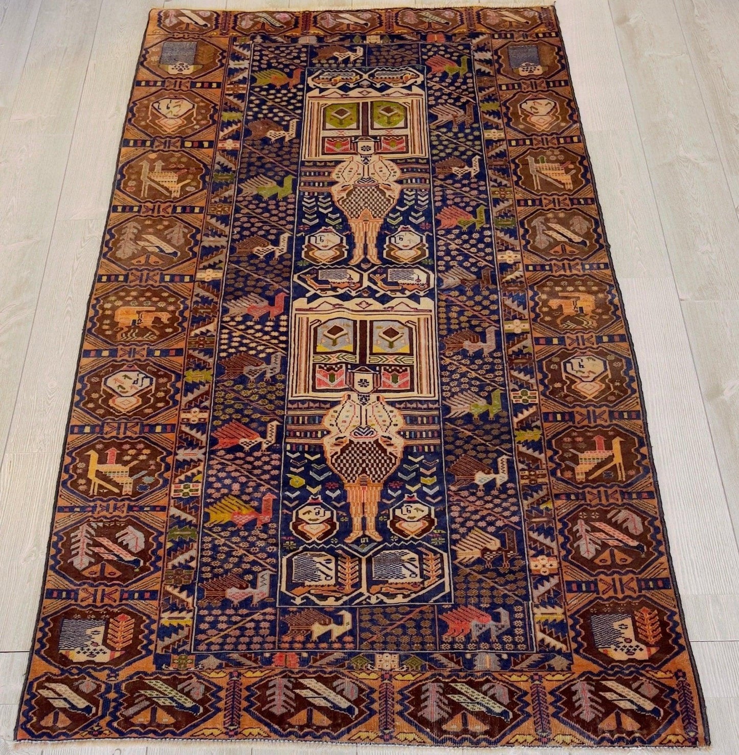 Afghani Vintage Pictorial Rug I Tribal Baluchi 4X7 Ft - Nuvé