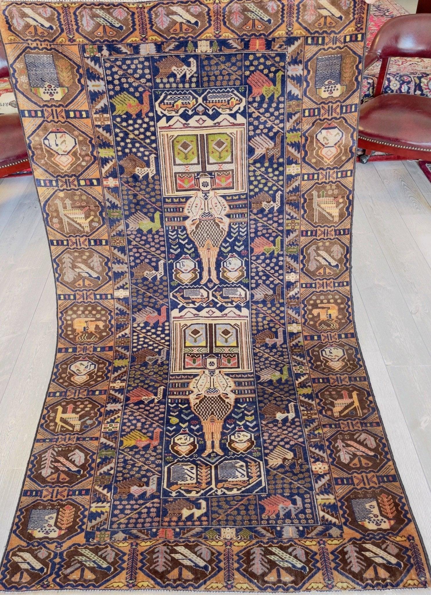 Afghani Vintage Pictorial Rug I Tribal Baluchi 4X7 Ft - Nuvé