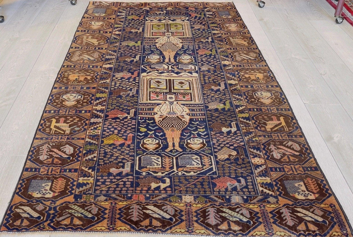 Afghani Vintage Pictorial Rug I Tribal Baluchi 4X7 Ft - Nuvé