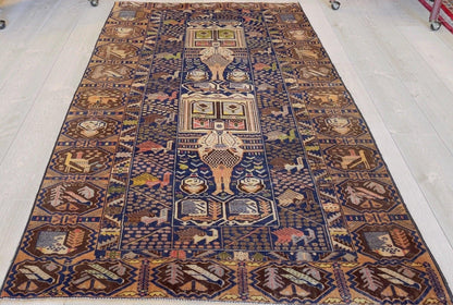 Afghani Vintage Pictorial Rug I Tribal Baluchi 4X7 Ft - Nuvé