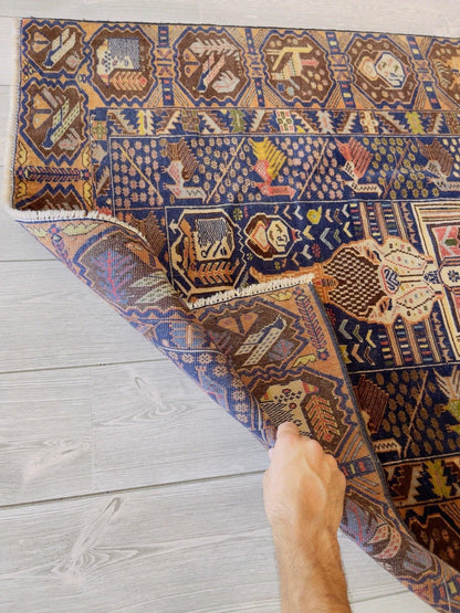 Afghani Vintage Pictorial Rug I Tribal Baluchi 4X7 Ft - Nuvé