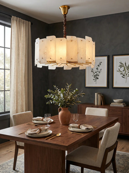 Alabaster Lorry Round Copper Chandelier