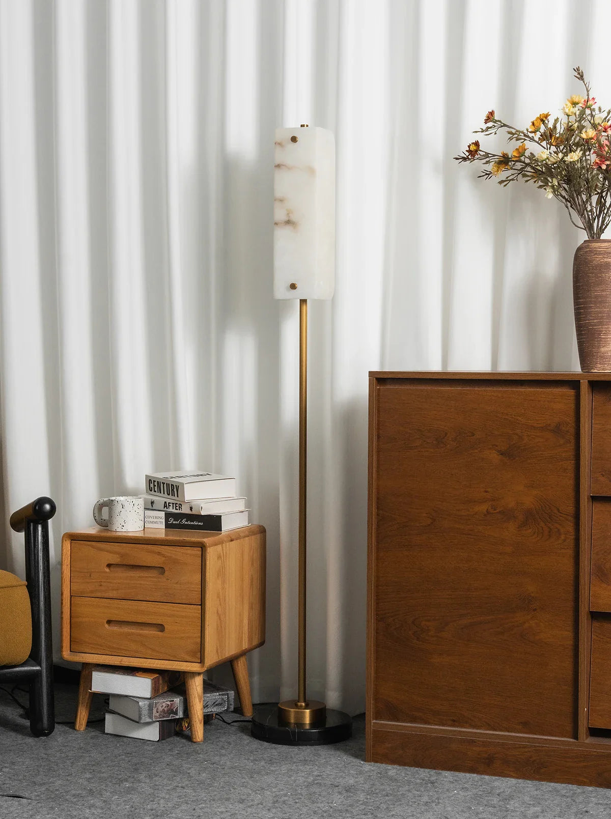 Alabaster Years Black Marble Floor Lamp