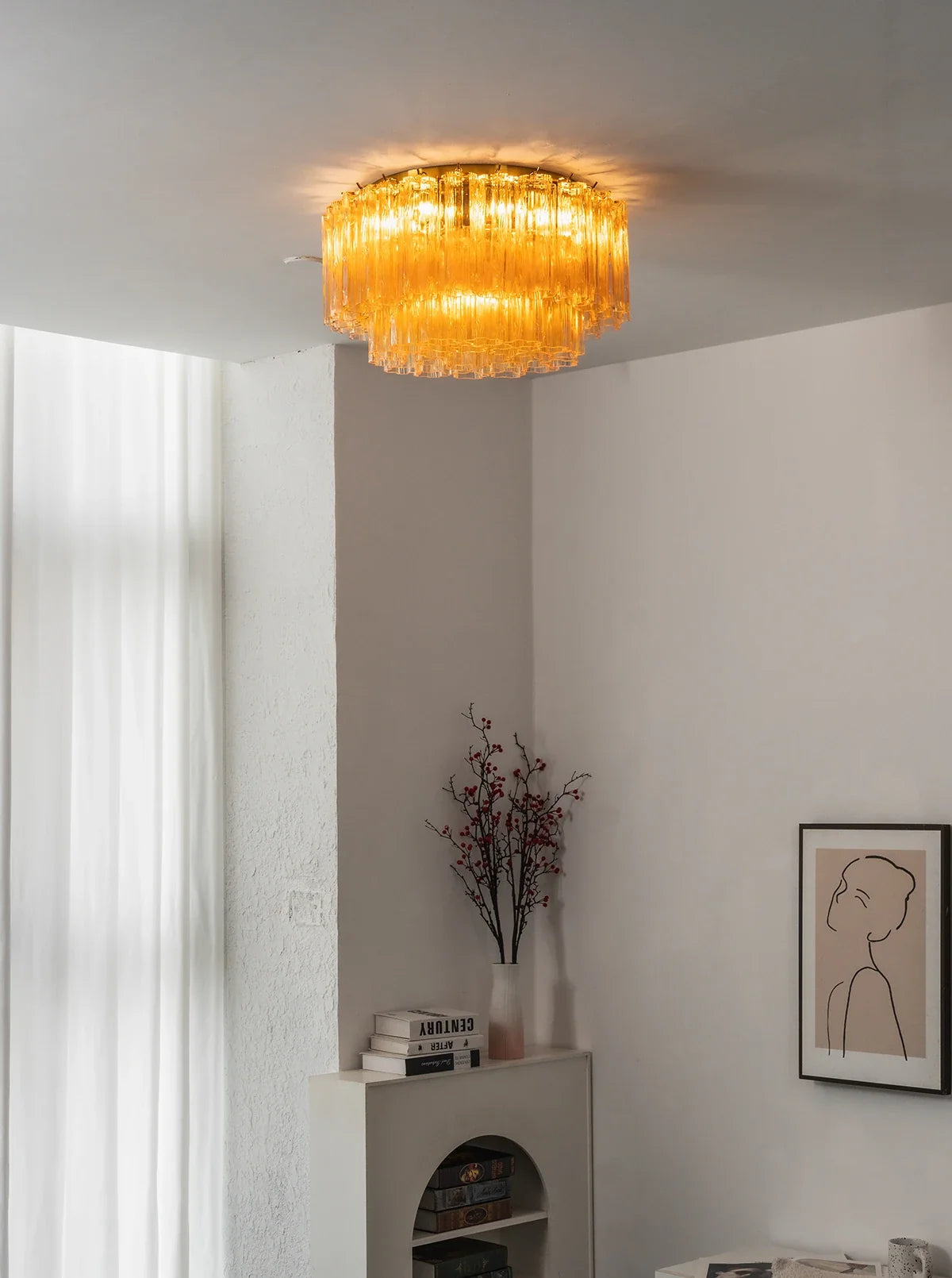 Amber Star-Shaped Glass Tube Ceiling Light