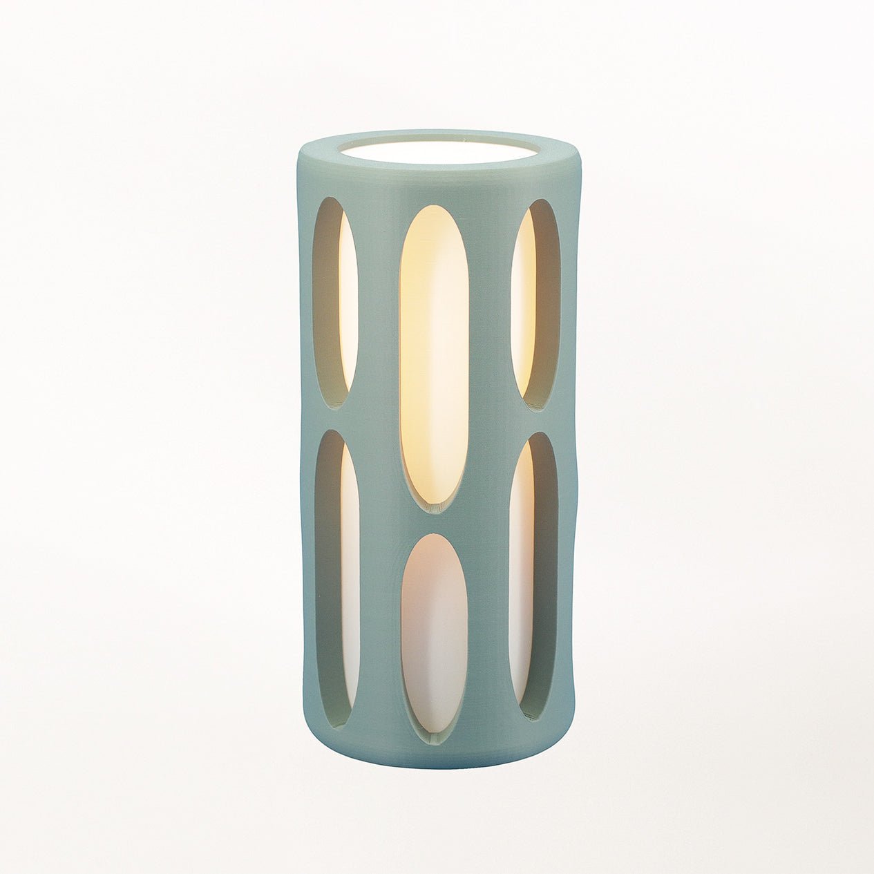 Amoeba-shaped Terra Labs table lamp with organic, flowing design and a smooth surface, perfect for modern home decor.